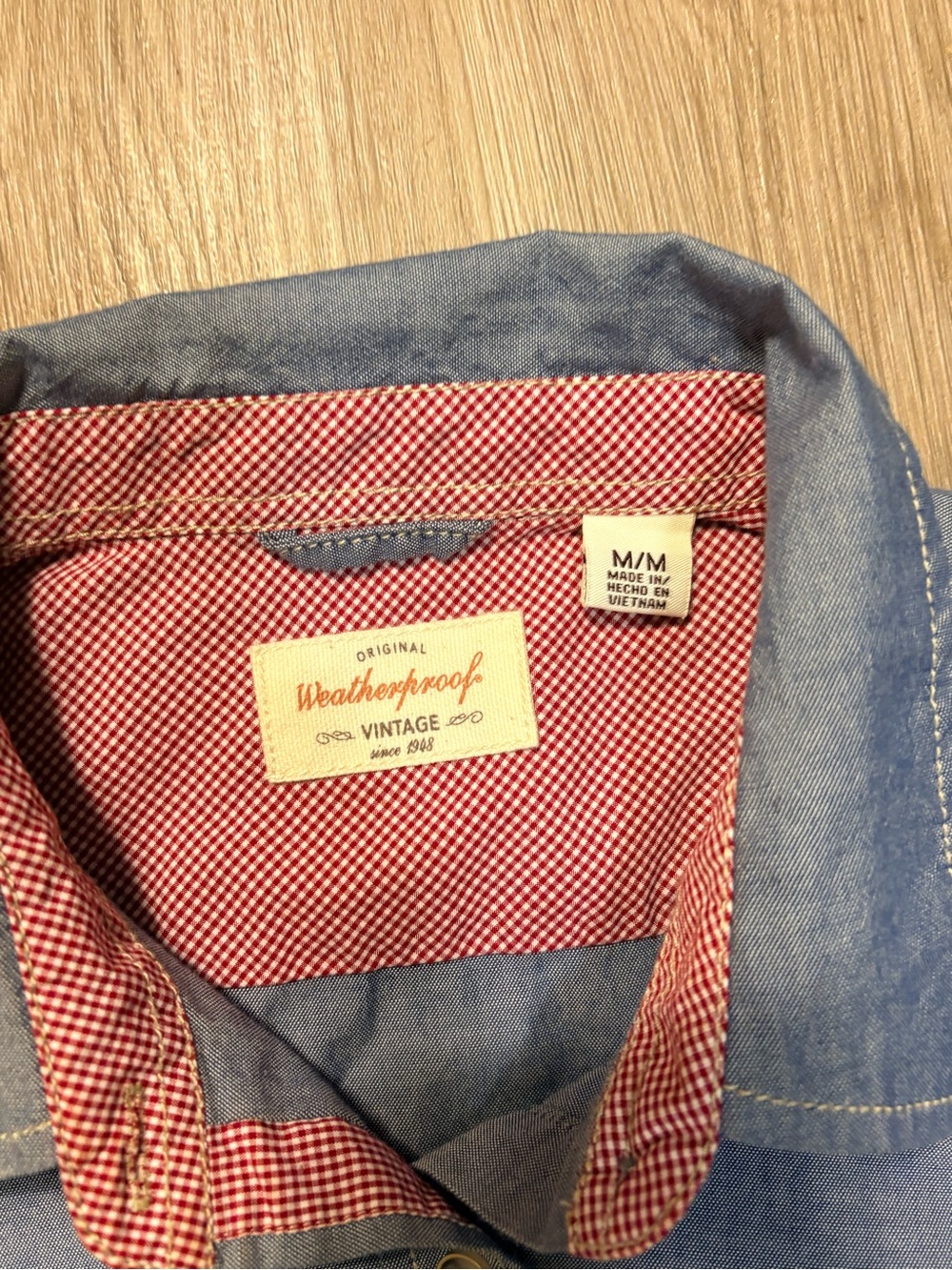 Weatherproof Vintage Blue Button Up Shirt Size Medium Plaid Lining Casual Fall - Picture 4 of 6
